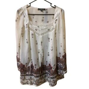 Riley + James Womens Square Neck Paisley Long Sleeve Blouse Size Medium